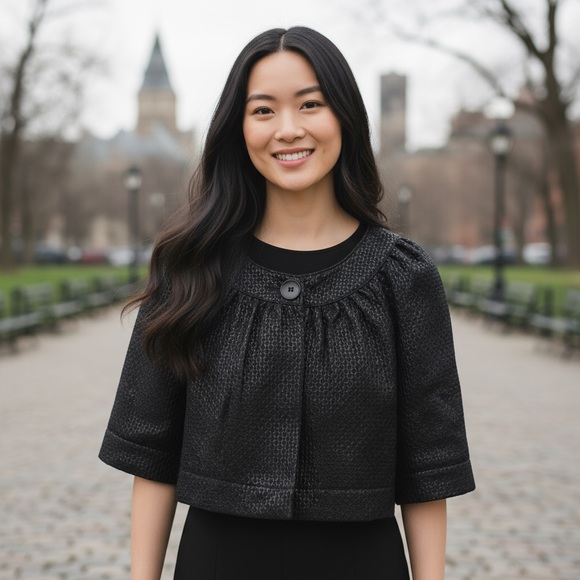 ❤️ Apt. 9 Black Lurex Jacquard Cape Style Jacket - Picture 9 of 9